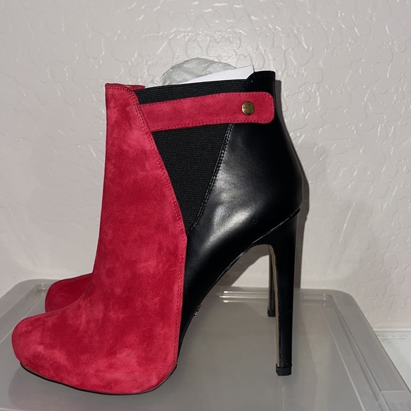 Victoria Secret Red and black Leather and stretch fabric platform ankle boots. - Picture 3 of 4